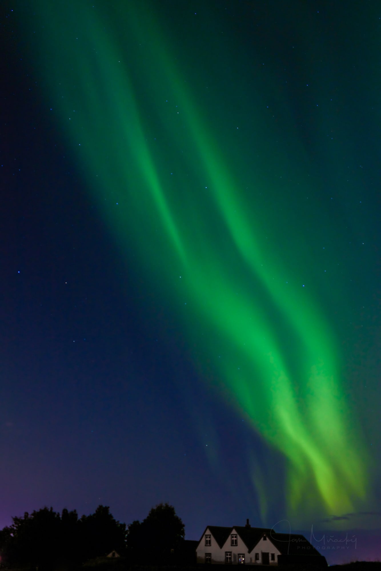 Aurora borealis over Old Reykjavík
