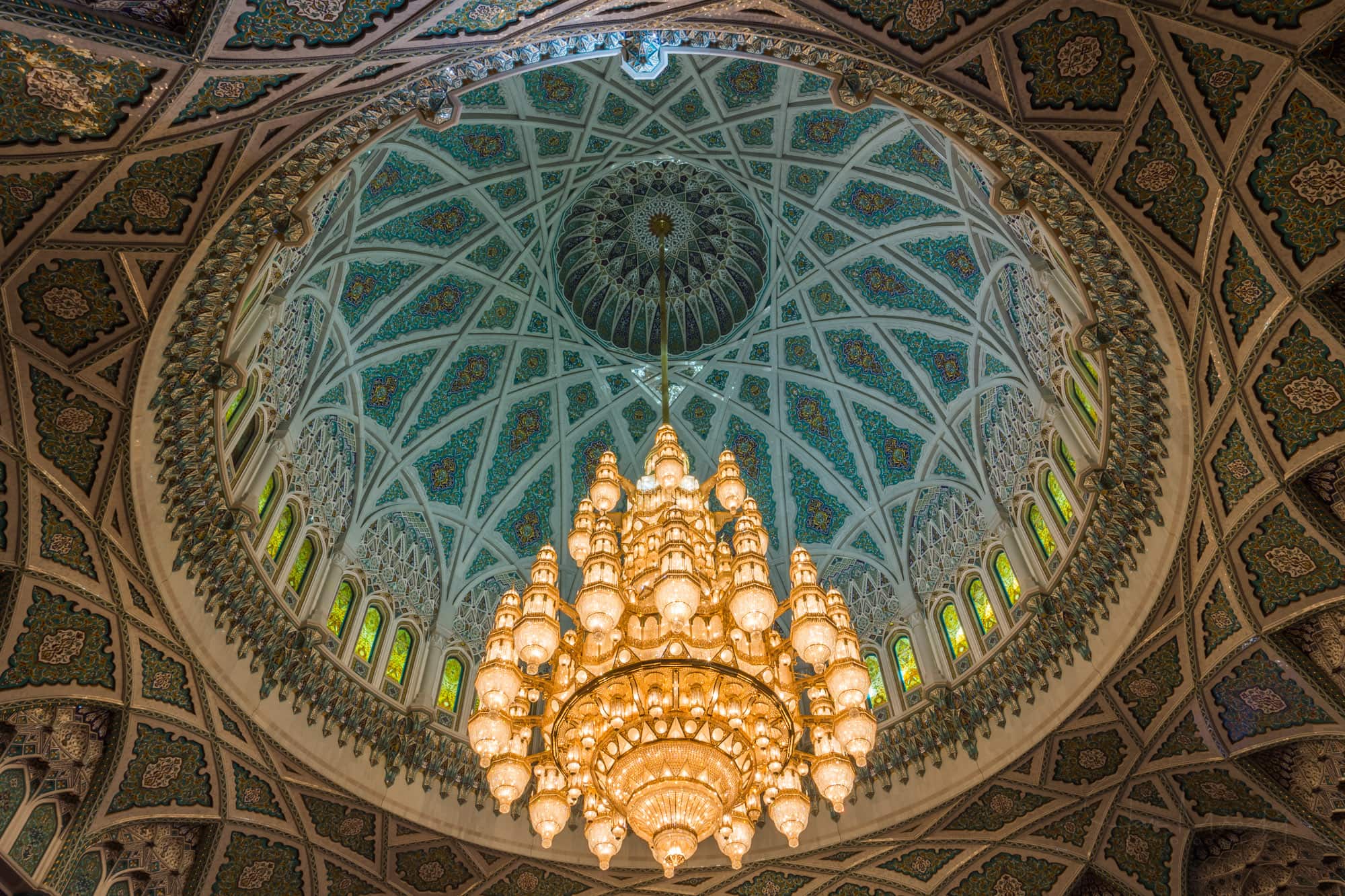 Chandelier inside Qaboos Mosque