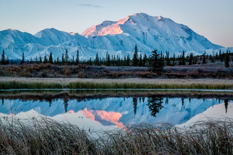 Mt. McKinley in NP Denali at sunrise, near Wonder Lake campsite, Alaska.