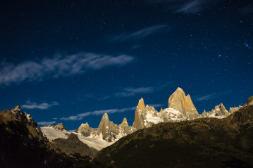 Mount Fitz Roy at moonshine in Patagonia