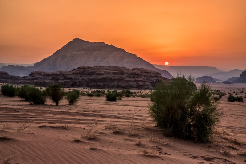 Desert Wadi Rum in Jordan at sunrise