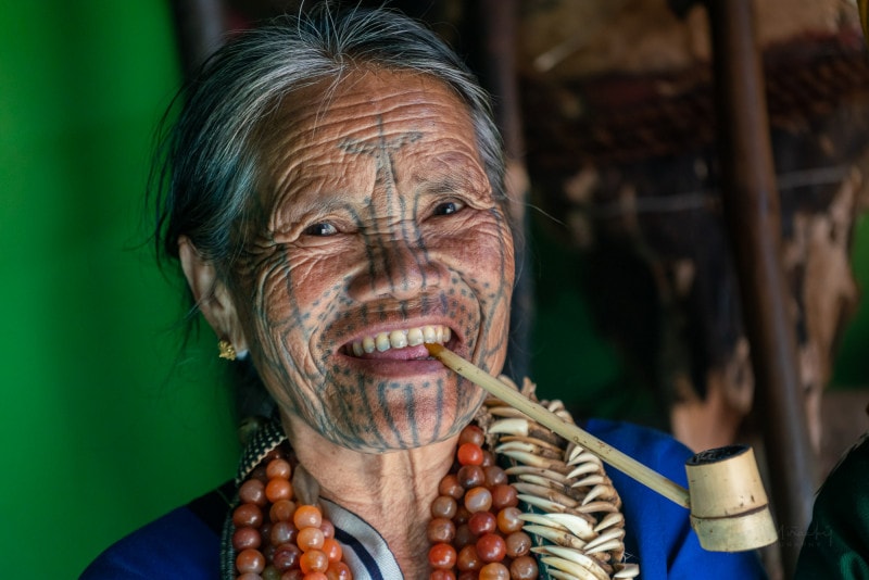 Face-tattooed woman in Chin State, Myanmar