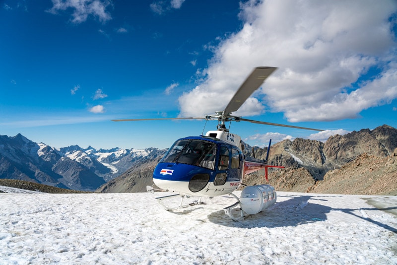 Our helicopter during snow landing, Aoraki / Mount Cook National Park, South Island, New Zealand