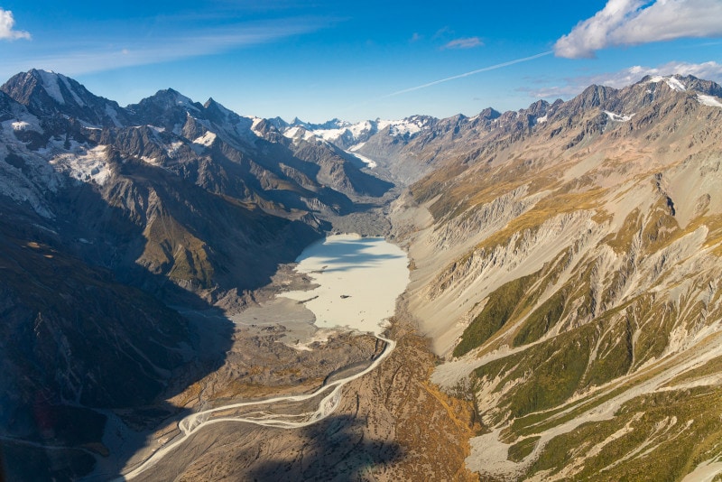Hooker Valley seen from a helicopter