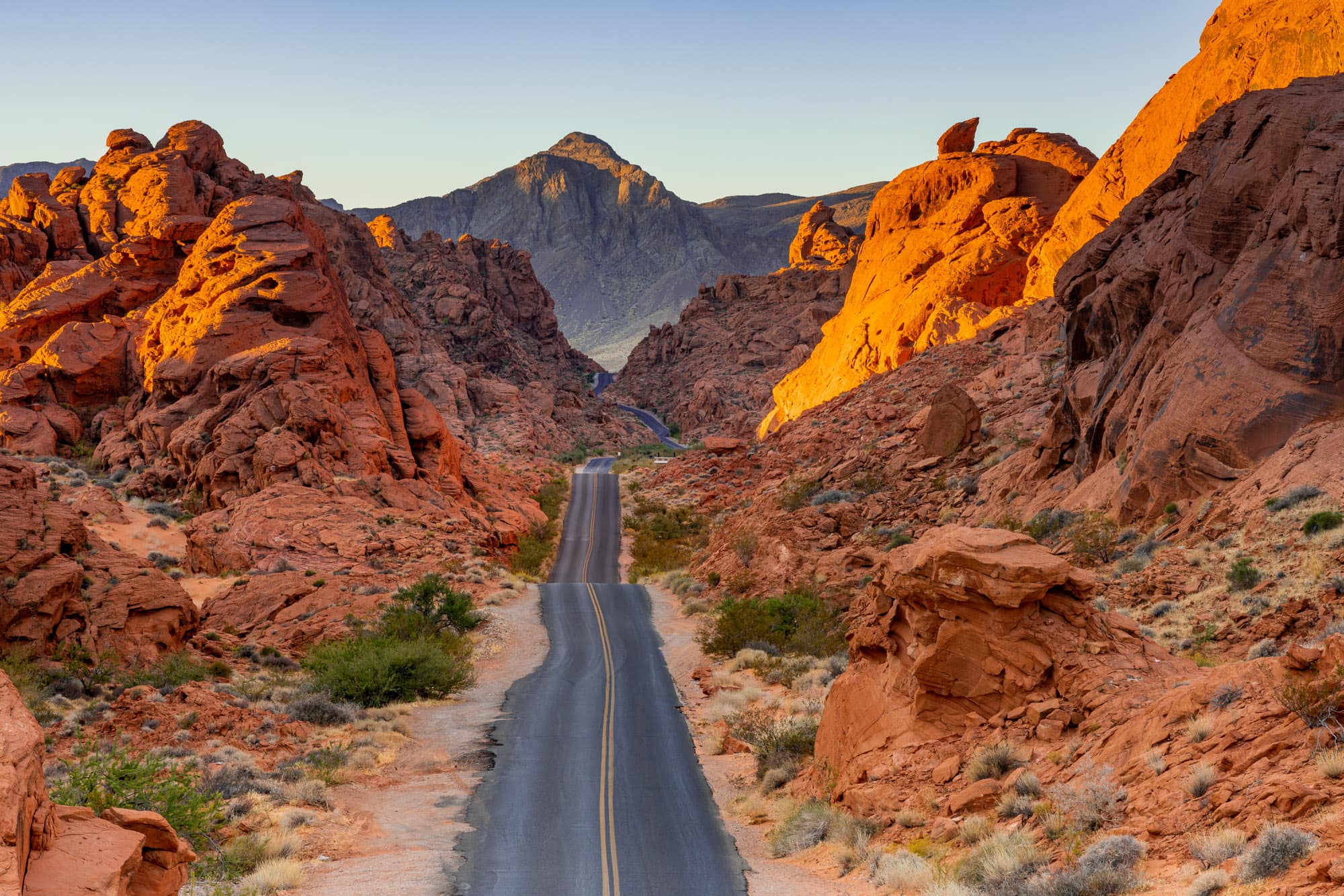 Straight road at sunrise, Valley of Fire State Park