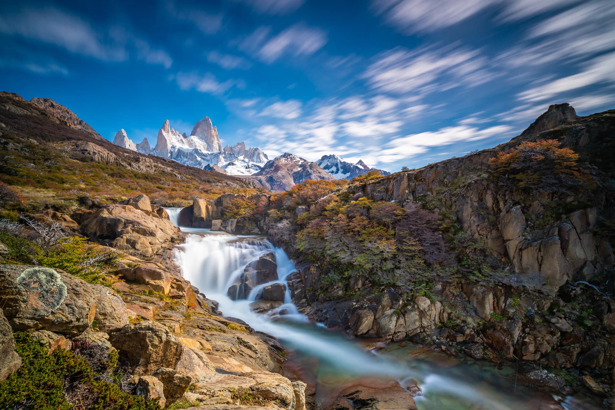 Waterfall and Fitz Roy, Los Glaciares National Park