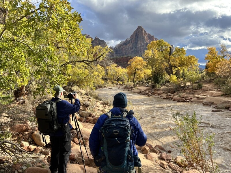 Participants on the Zion Photo Tour 2022 photographing The Watchman